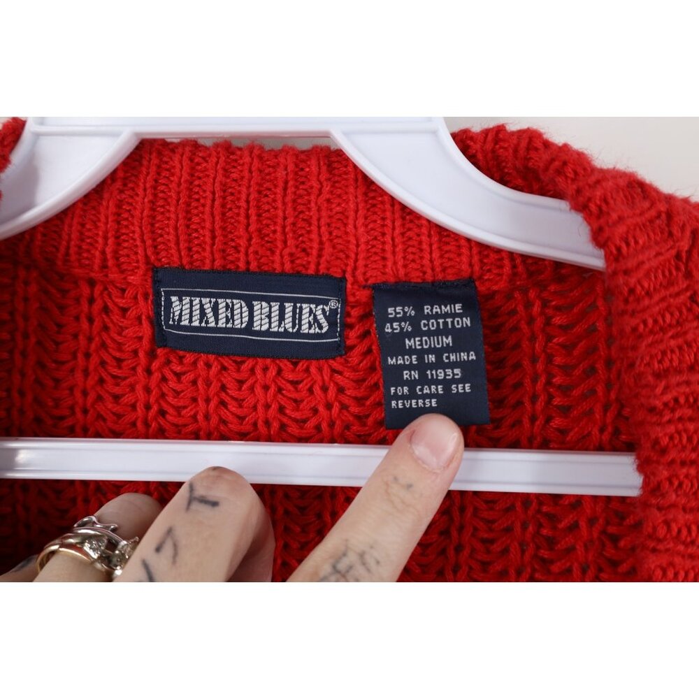 Vtg 90s Streetwear Womens Medium Faded Chunky Ribbed Knit Baggy Cardigan Sweater - Picture 6 of 9